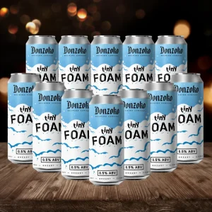 Donzoko „Tiny Foam“ Scottish Alcohol-Free Lager 330ml Cans – 0.5% ABV (12 Pack)